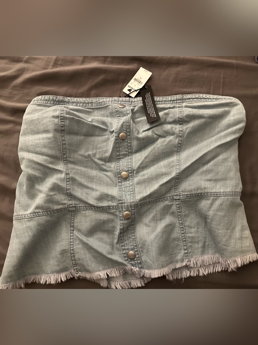 🆕 Express Light Blue Denim Button-Front Fringe Tube Top